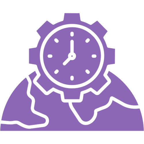 Purple clock and globe icon